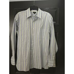 J. Crew Men's Large Button Down Shirt Classic Cotton Striped Blue Long Sleeve‎